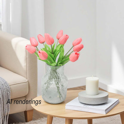 10-Heads Artificial Flowers PU Mini Real Touch Tulip Bouquets for Home Wedding Party Centerpiece Decoration (Coral) | 13.38 Inch,Real Touch PU Faux Floral,Mini Artificial Flowers for Home Decor Wedding Centerpiece Party Table Arrangment
