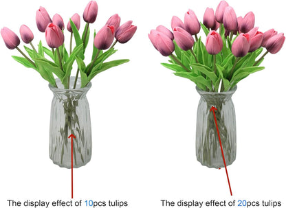 10-Heads Artificial Flowers PU Mini Real Touch Tulip Bouquets for Home Wedding Party Centerpiece Decoration (Coral) | 13.38 Inch,Real Touch PU Faux Floral,Mini Artificial Flowers for Home Decor Wedding Centerpiece Party Table Arrangment