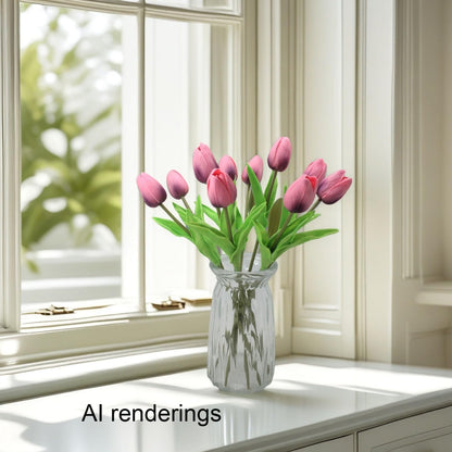 10-Heads Artificial Flowers PU Mini Real Touch Tulip Bouquets for Home Wedding Party Centerpiece Decoration (Coral) | 13.38 Inch,Real Touch PU Faux Floral,Mini Artificial Flowers for Home Decor Wedding Centerpiece Party Table Arrangment