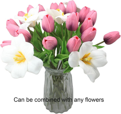 10-Heads Artificial Flowers PU Mini Real Touch Tulip Bouquets for Home Wedding Party Centerpiece Decoration (Coral) | 13.38 Inch,Real Touch PU Faux Floral,Mini Artificial Flowers for Home Decor Wedding Centerpiece Party Table Arrangment
