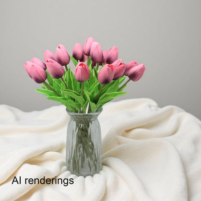 10-Heads Artificial Flowers PU Mini Real Touch Tulip Bouquets for Home Wedding Party Centerpiece Decoration (Coral) | 13.38 Inch,Real Touch PU Faux Floral,Mini Artificial Flowers for Home Decor Wedding Centerpiece Party Table Arrangment