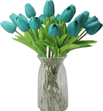 10-Heads Artificial Flowers PU Mini Real Touch Tulip Bouquets for Home Wedding Party Centerpiece Decoration (Coral) | 13.38 Inch,Real Touch PU Faux Floral,Mini Artificial Flowers for Home Decor Wedding Centerpiece Party Table Arrangment