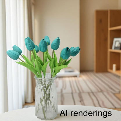 10-Heads Artificial Flowers PU Mini Real Touch Tulip Bouquets for Home Wedding Party Centerpiece Decoration (Coral) | 13.38 Inch,Real Touch PU Faux Floral,Mini Artificial Flowers for Home Decor Wedding Centerpiece Party Table Arrangment