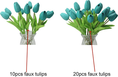 10-Heads Artificial Flowers PU Mini Real Touch Tulip Bouquets for Home Wedding Party Centerpiece Decoration (Coral) | 13.38 Inch,Real Touch PU Faux Floral,Mini Artificial Flowers for Home Decor Wedding Centerpiece Party Table Arrangment