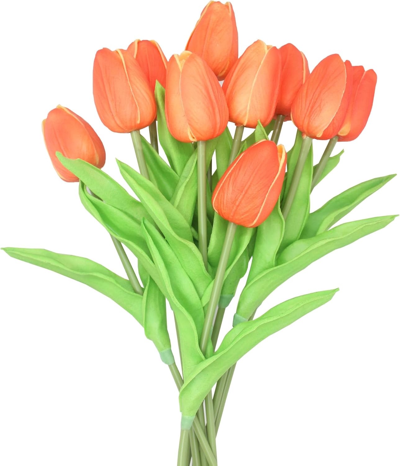 10-Heads Artificial Flowers PU Mini Real Touch Tulip Bouquets for Home Wedding Party Centerpiece Decoration (Coral) | 13.38 Inch,Real Touch PU Faux Floral,Mini Artificial Flowers for Home Decor Wedding Centerpiece Party Table Arrangment