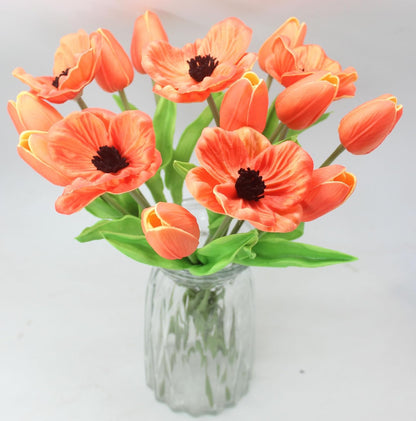 10-Heads Artificial Flowers PU Mini Real Touch Tulip Bouquets for Home Wedding Party Centerpiece Decoration (Coral) | 13.38 Inch,Real Touch PU Faux Floral,Mini Artificial Flowers for Home Decor Wedding Centerpiece Party Table Arrangment
