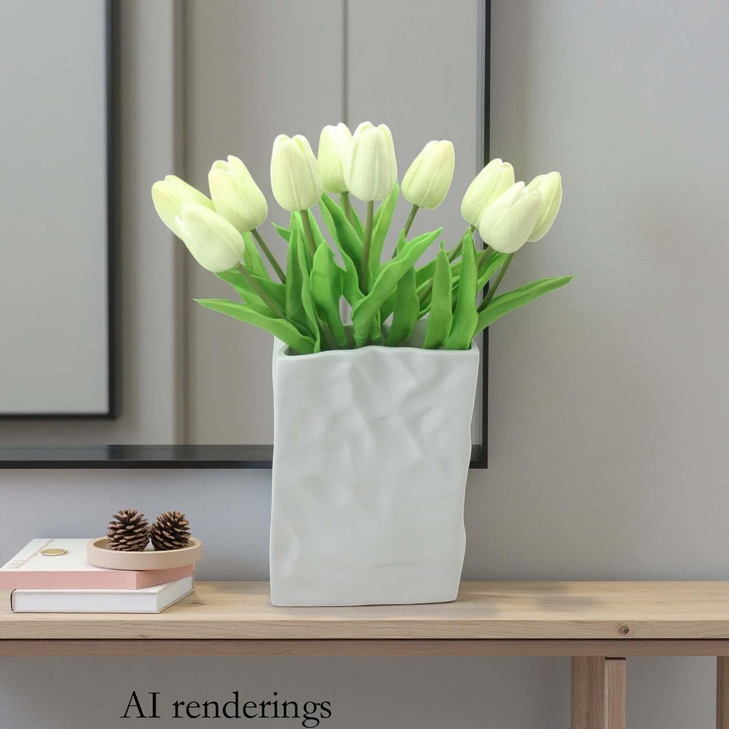 10-Heads Artificial Flowers PU Mini Real Touch Tulip Bouquets for Home Wedding Party Centerpiece Decoration (Coral) | 13.38 Inch,Real Touch PU Faux Floral,Mini Artificial Flowers for Home Decor Wedding Centerpiece Party Table Arrangment