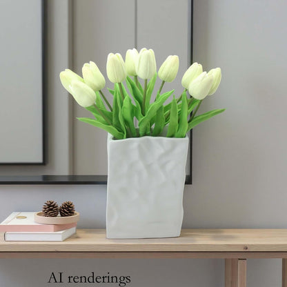 10-Heads Artificial Flowers PU Mini Real Touch Tulip Bouquets for Home Wedding Party Centerpiece Decoration (Coral) | 13.38 Inch,Real Touch PU Faux Floral,Mini Artificial Flowers for Home Decor Wedding Centerpiece Party Table Arrangment
