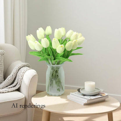 10-Heads Artificial Flowers PU Mini Real Touch Tulip Bouquets for Home Wedding Party Centerpiece Decoration (Coral) | 13.38 Inch,Real Touch PU Faux Floral,Mini Artificial Flowers for Home Decor Wedding Centerpiece Party Table Arrangment