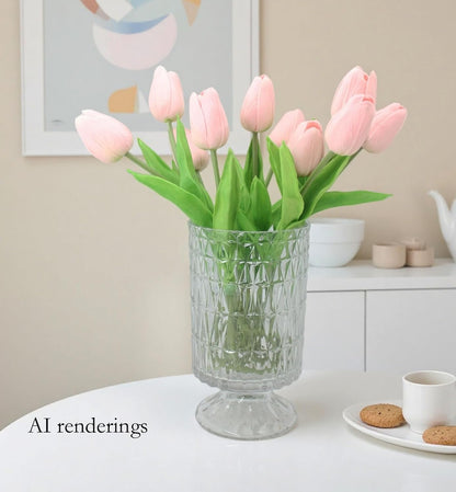 10-Heads Artificial Flowers PU Mini Real Touch Tulip Bouquets for Home Wedding Party Centerpiece Decoration (Coral) | 13.38 Inch,Real Touch PU Faux Floral,Mini Artificial Flowers for Home Decor Wedding Centerpiece Party Table Arrangment