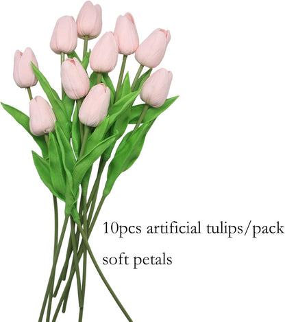 10-Heads Artificial Flowers PU Mini Real Touch Tulip Bouquets for Home Wedding Party Centerpiece Decoration (Coral) | 13.38 Inch,Real Touch PU Faux Floral,Mini Artificial Flowers for Home Decor Wedding Centerpiece Party Table Arrangment