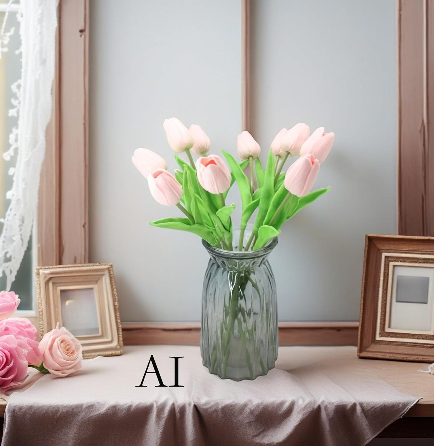 10-Heads Artificial Flowers PU Mini Real Touch Tulip Bouquets for Home Wedding Party Centerpiece Decoration (Coral) | 13.38 Inch,Real Touch PU Faux Floral,Mini Artificial Flowers for Home Decor Wedding Centerpiece Party Table Arrangment