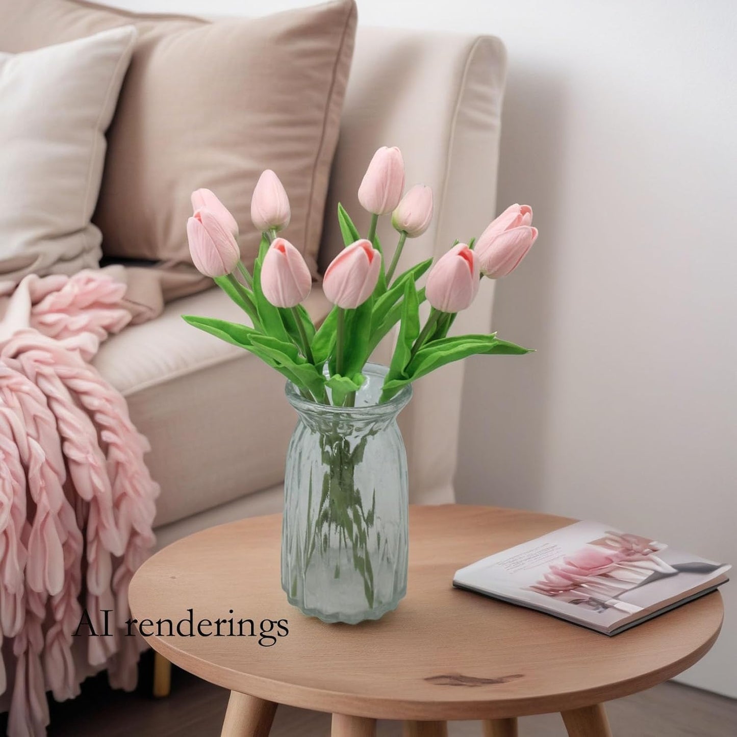 10-Heads Artificial Flowers PU Mini Real Touch Tulip Bouquets for Home Wedding Party Centerpiece Decoration (Coral) | 13.38 Inch,Real Touch PU Faux Floral,Mini Artificial Flowers for Home Decor Wedding Centerpiece Party Table Arrangment