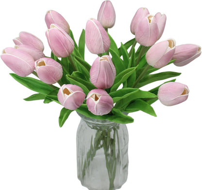 10-Heads Artificial Flowers PU Mini Real Touch Tulip Bouquets for Home Wedding Party Centerpiece Decoration (Coral) | 13.38 Inch,Real Touch PU Faux Floral,Mini Artificial Flowers for Home Decor Wedding Centerpiece Party Table Arrangment