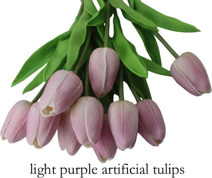 10-Heads Artificial Flowers PU Mini Real Touch Tulip Bouquets for Home Wedding Party Centerpiece Decoration (Coral) | 13.38 Inch,Real Touch PU Faux Floral,Mini Artificial Flowers for Home Decor Wedding Centerpiece Party Table Arrangment