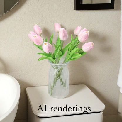 10-Heads Artificial Flowers PU Mini Real Touch Tulip Bouquets for Home Wedding Party Centerpiece Decoration (Coral) | 13.38 Inch,Real Touch PU Faux Floral,Mini Artificial Flowers for Home Decor Wedding Centerpiece Party Table Arrangment