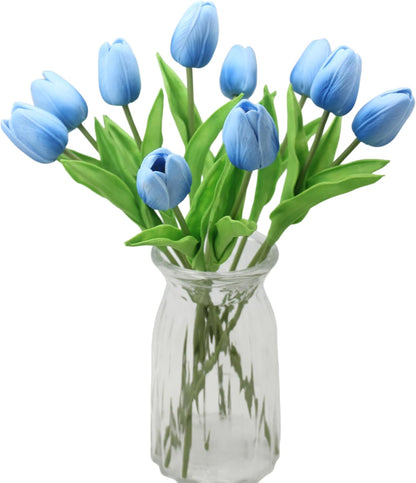 10-Heads Artificial Flowers PU Mini Real Touch Tulip Bouquets for Home Wedding Party Centerpiece Decoration (Coral) | 13.38 Inch,Real Touch PU Faux Floral,Mini Artificial Flowers for Home Decor Wedding Centerpiece Party Table Arrangment