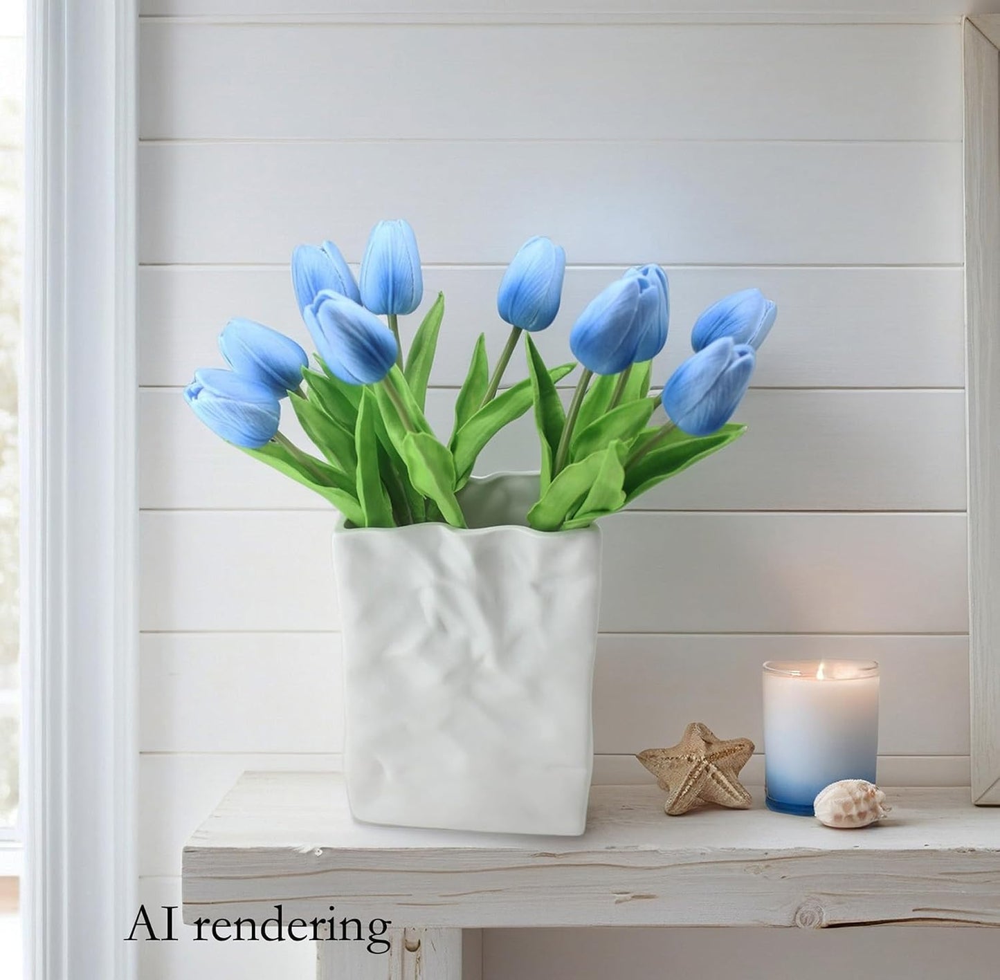 10-Heads Artificial Flowers PU Mini Real Touch Tulip Bouquets for Home Wedding Party Centerpiece Decoration (Coral) | 13.38 Inch,Real Touch PU Faux Floral,Mini Artificial Flowers for Home Decor Wedding Centerpiece Party Table Arrangment