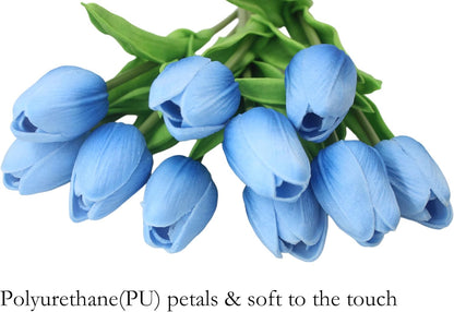 10-Heads Artificial Flowers PU Mini Real Touch Tulip Bouquets for Home Wedding Party Centerpiece Decoration (Coral) | 13.38 Inch,Real Touch PU Faux Floral,Mini Artificial Flowers for Home Decor Wedding Centerpiece Party Table Arrangment
