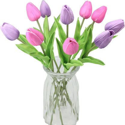 10-Heads Artificial Flowers PU Mini Real Touch Tulip Bouquets for Home Wedding Party Centerpiece Decoration (Coral) | 13.38 Inch,Real Touch PU Faux Floral,Mini Artificial Flowers for Home Decor Wedding Centerpiece Party Table Arrangment