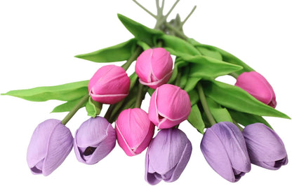 10-Heads Artificial Flowers PU Mini Real Touch Tulip Bouquets for Home Wedding Party Centerpiece Decoration (Coral) | 13.38 Inch,Real Touch PU Faux Floral,Mini Artificial Flowers for Home Decor Wedding Centerpiece Party Table Arrangment