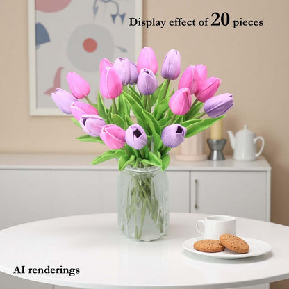 10-Heads Artificial Flowers PU Mini Real Touch Tulip Bouquets for Home Wedding Party Centerpiece Decoration (Coral) | 13.38 Inch,Real Touch PU Faux Floral,Mini Artificial Flowers for Home Decor Wedding Centerpiece Party Table Arrangment