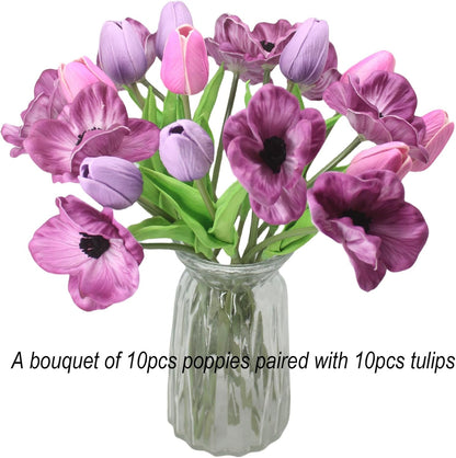 10-Heads Artificial Flowers PU Mini Real Touch Tulip Bouquets for Home Wedding Party Centerpiece Decoration (Coral) | 13.38 Inch,Real Touch PU Faux Floral,Mini Artificial Flowers for Home Decor Wedding Centerpiece Party Table Arrangment