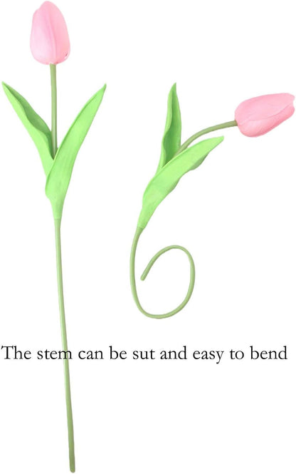 10-Heads Artificial Flowers PU Mini Real Touch Tulip Bouquets for Home Wedding Party Centerpiece Decoration (Coral) | 13.38 Inch,Real Touch PU Faux Floral,Mini Artificial Flowers for Home Decor Wedding Centerpiece Party Table Arrangment