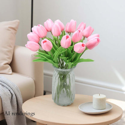 10-Heads Artificial Flowers PU Mini Real Touch Tulip Bouquets for Home Wedding Party Centerpiece Decoration (Coral) | 13.38 Inch,Real Touch PU Faux Floral,Mini Artificial Flowers for Home Decor Wedding Centerpiece Party Table Arrangment