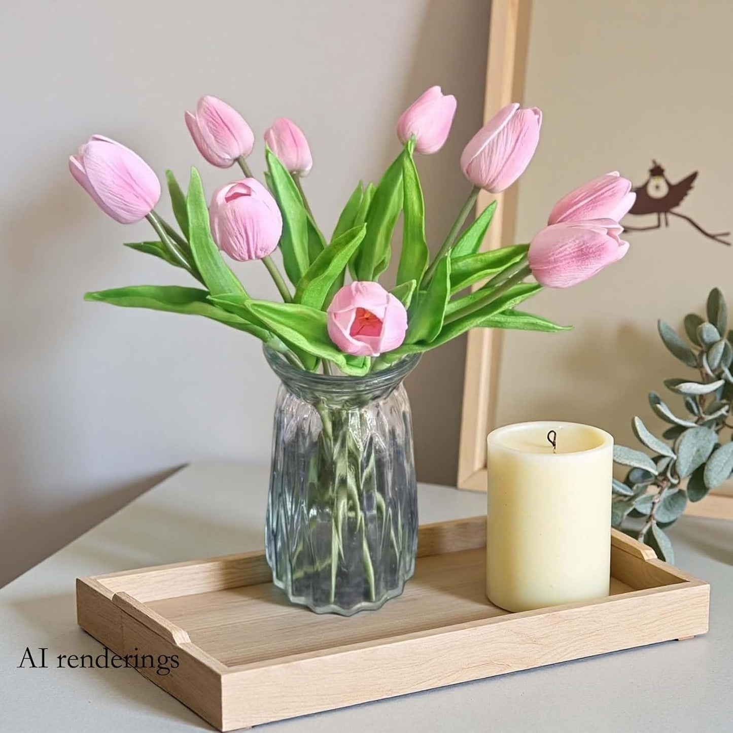 10-Heads Artificial Flowers PU Mini Real Touch Tulip Bouquets for Home Wedding Party Centerpiece Decoration (Coral) | 13.38 Inch,Real Touch PU Faux Floral,Mini Artificial Flowers for Home Decor Wedding Centerpiece Party Table Arrangment