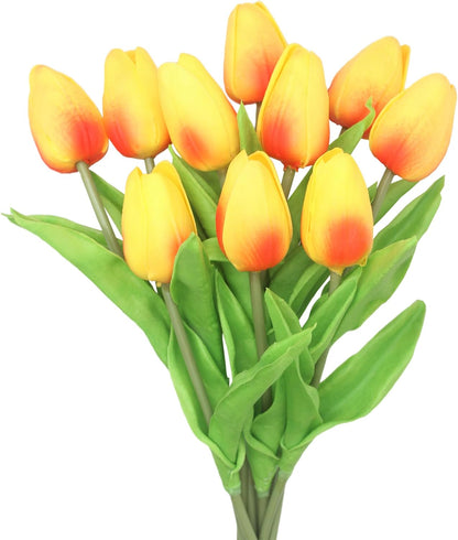10-Heads Artificial Flowers PU Mini Real Touch Tulip Bouquets for Home Wedding Party Centerpiece Decoration (Coral) | 13.38 Inch,Real Touch PU Faux Floral,Mini Artificial Flowers for Home Decor Wedding Centerpiece Party Table Arrangment