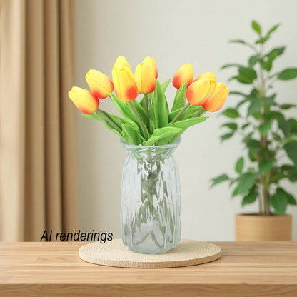 10-Heads Artificial Flowers PU Mini Real Touch Tulip Bouquets for Home Wedding Party Centerpiece Decoration (Coral) | 13.38 Inch,Real Touch PU Faux Floral,Mini Artificial Flowers for Home Decor Wedding Centerpiece Party Table Arrangment