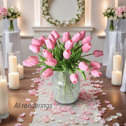 10-Heads Artificial Flowers PU Mini Real Touch Tulip Bouquets for Home Wedding Party Centerpiece Decoration (Coral) | 13.38 Inch,Real Touch PU Faux Floral,Mini Artificial Flowers for Home Decor Wedding Centerpiece Party Table Arrangment