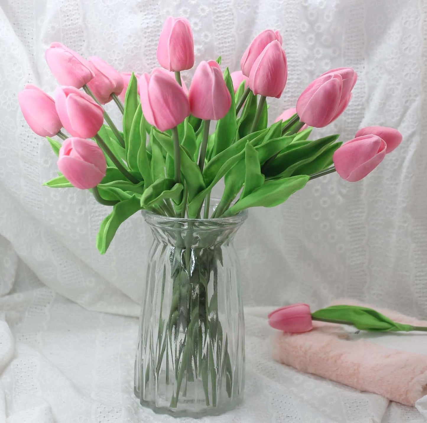 10-Heads Artificial Flowers PU Mini Real Touch Tulip Bouquets for Home Wedding Party Centerpiece Decoration (Coral) | 13.38 Inch,Real Touch PU Faux Floral,Mini Artificial Flowers for Home Decor Wedding Centerpiece Party Table Arrangment