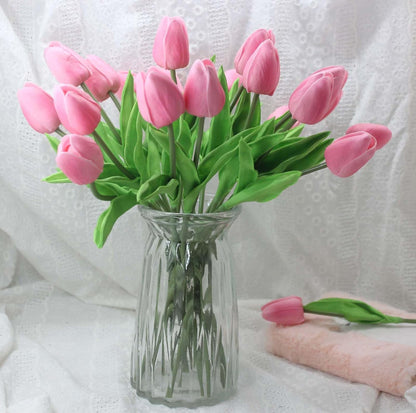 10-Heads Artificial Flowers PU Mini Real Touch Tulip Bouquets for Home Wedding Party Centerpiece Decoration (Coral) | 13.38 Inch,Real Touch PU Faux Floral,Mini Artificial Flowers for Home Decor Wedding Centerpiece Party Table Arrangment