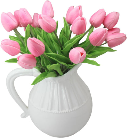 10-Heads Artificial Flowers PU Mini Real Touch Tulip Bouquets for Home Wedding Party Centerpiece Decoration (Coral) | 13.38 Inch,Real Touch PU Faux Floral,Mini Artificial Flowers for Home Decor Wedding Centerpiece Party Table Arrangment