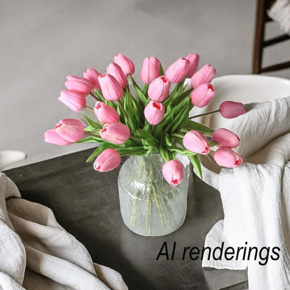 10-Heads Artificial Flowers PU Mini Real Touch Tulip Bouquets for Home Wedding Party Centerpiece Decoration (Coral) | 13.38 Inch,Real Touch PU Faux Floral,Mini Artificial Flowers for Home Decor Wedding Centerpiece Party Table Arrangment