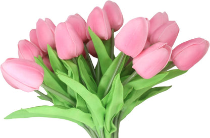10-Heads Artificial Flowers PU Mini Real Touch Tulip Bouquets for Home Wedding Party Centerpiece Decoration (Coral) | 13.38 Inch,Real Touch PU Faux Floral,Mini Artificial Flowers for Home Decor Wedding Centerpiece Party Table Arrangment