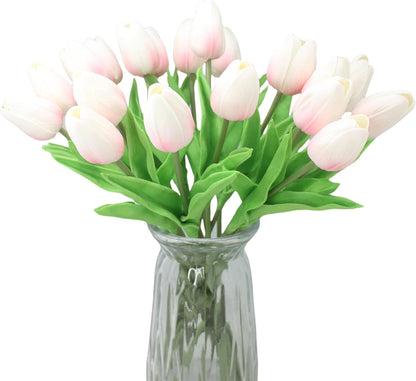 10-Heads Artificial Flowers PU Mini Real Touch Tulip Bouquets for Home Wedding Party Centerpiece Decoration (Coral) | 13.38 Inch,Real Touch PU Faux Floral,Mini Artificial Flowers for Home Decor Wedding Centerpiece Party Table Arrangment
