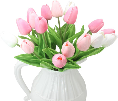 10-Heads Artificial Flowers PU Mini Real Touch Tulip Bouquets for Home Wedding Party Centerpiece Decoration (Coral) | 13.38 Inch,Real Touch PU Faux Floral,Mini Artificial Flowers for Home Decor Wedding Centerpiece Party Table Arrangment