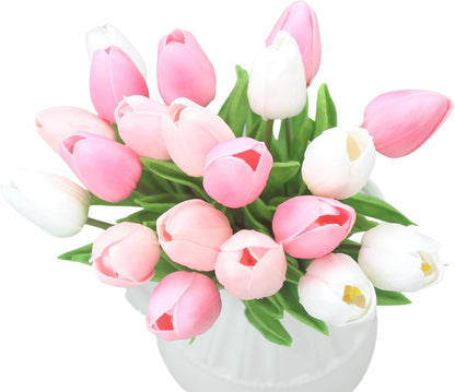10-Heads Artificial Flowers PU Mini Real Touch Tulip Bouquets for Home Wedding Party Centerpiece Decoration (Coral) | 13.38 Inch,Real Touch PU Faux Floral,Mini Artificial Flowers for Home Decor Wedding Centerpiece Party Table Arrangment