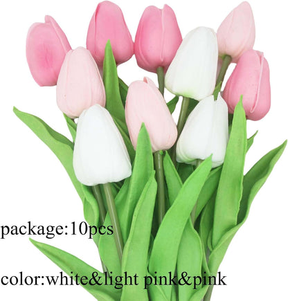 10-Heads Artificial Flowers PU Mini Real Touch Tulip Bouquets for Home Wedding Party Centerpiece Decoration (Coral) | 13.38 Inch,Real Touch PU Faux Floral,Mini Artificial Flowers for Home Decor Wedding Centerpiece Party Table Arrangment