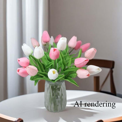 10-Heads Artificial Flowers PU Mini Real Touch Tulip Bouquets for Home Wedding Party Centerpiece Decoration (Coral) | 13.38 Inch,Real Touch PU Faux Floral,Mini Artificial Flowers for Home Decor Wedding Centerpiece Party Table Arrangment