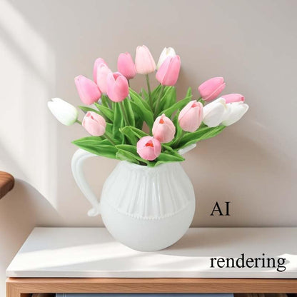 10-Heads Artificial Flowers PU Mini Real Touch Tulip Bouquets for Home Wedding Party Centerpiece Decoration (Coral) | 13.38 Inch,Real Touch PU Faux Floral,Mini Artificial Flowers for Home Decor Wedding Centerpiece Party Table Arrangment