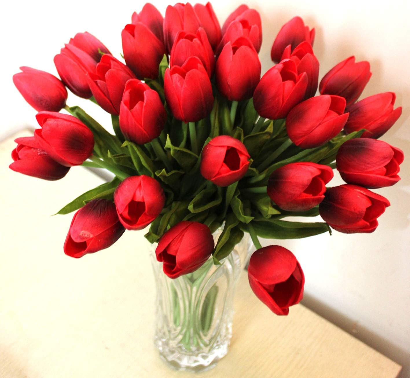10-Heads Artificial Flowers PU Mini Real Touch Tulip Bouquets for Home Wedding Party Centerpiece Decoration (Coral) | 13.38 Inch,Real Touch PU Faux Floral,Mini Artificial Flowers for Home Decor Wedding Centerpiece Party Table Arrangment