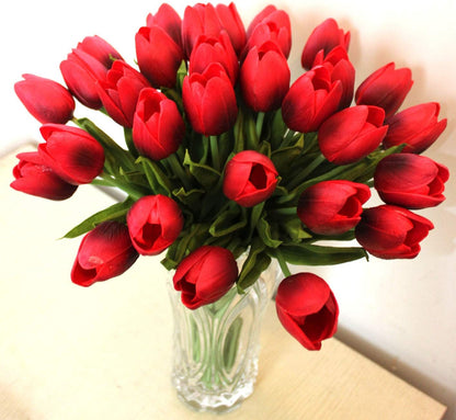 10-Heads Artificial Flowers PU Mini Real Touch Tulip Bouquets for Home Wedding Party Centerpiece Decoration (Coral) | 13.38 Inch,Real Touch PU Faux Floral,Mini Artificial Flowers for Home Decor Wedding Centerpiece Party Table Arrangment