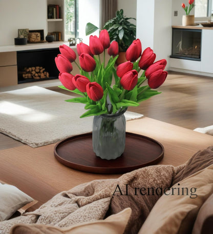 10-Heads Artificial Flowers PU Mini Real Touch Tulip Bouquets for Home Wedding Party Centerpiece Decoration (Coral) | 13.38 Inch,Real Touch PU Faux Floral,Mini Artificial Flowers for Home Decor Wedding Centerpiece Party Table Arrangment
