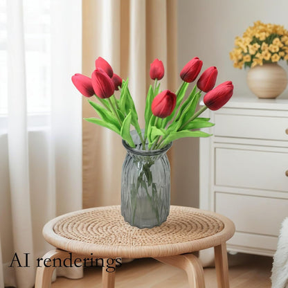 10-Heads Artificial Flowers PU Mini Real Touch Tulip Bouquets for Home Wedding Party Centerpiece Decoration (Coral) | 13.38 Inch,Real Touch PU Faux Floral,Mini Artificial Flowers for Home Decor Wedding Centerpiece Party Table Arrangment