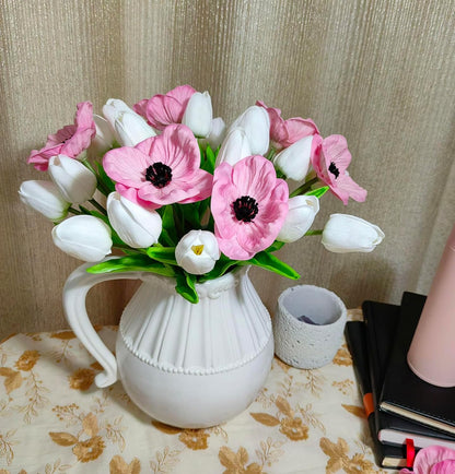 10-Heads Artificial Flowers PU Mini Real Touch Tulip Bouquets for Home Wedding Party Centerpiece Decoration (Coral) | 13.38 Inch,Real Touch PU Faux Floral,Mini Artificial Flowers for Home Decor Wedding Centerpiece Party Table Arrangment