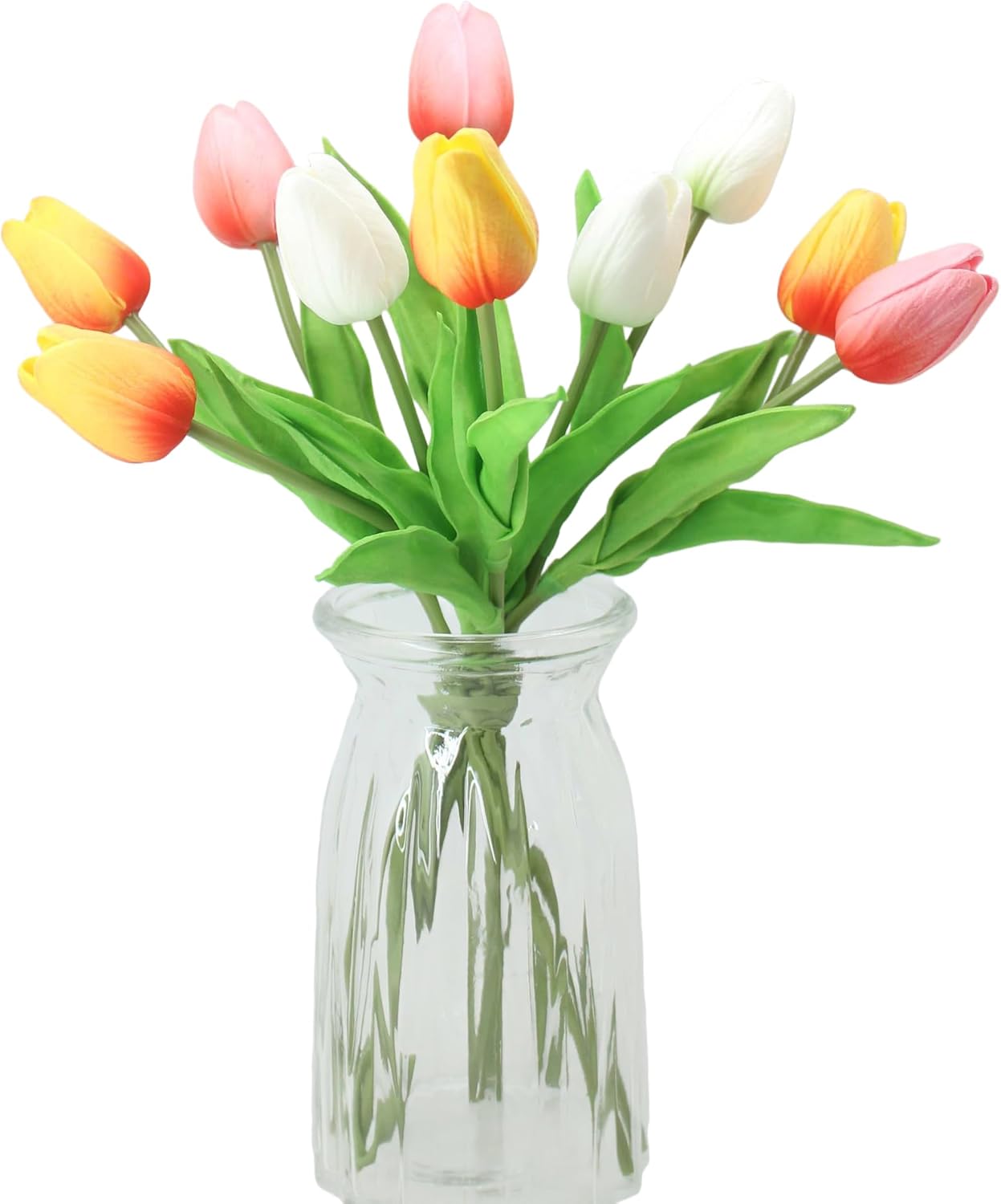 10-Heads Artificial Flowers PU Mini Real Touch Tulip Bouquets for Home Wedding Party Centerpiece Decoration (Coral) | 13.38 Inch,Real Touch PU Faux Floral,Mini Artificial Flowers for Home Decor Wedding Centerpiece Party Table Arrangment